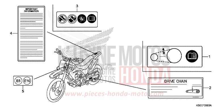 ETIQUETTE DE PRECAUTIONS de CRF150R "Grandes Roues" EXTREME RED (R292) 2018